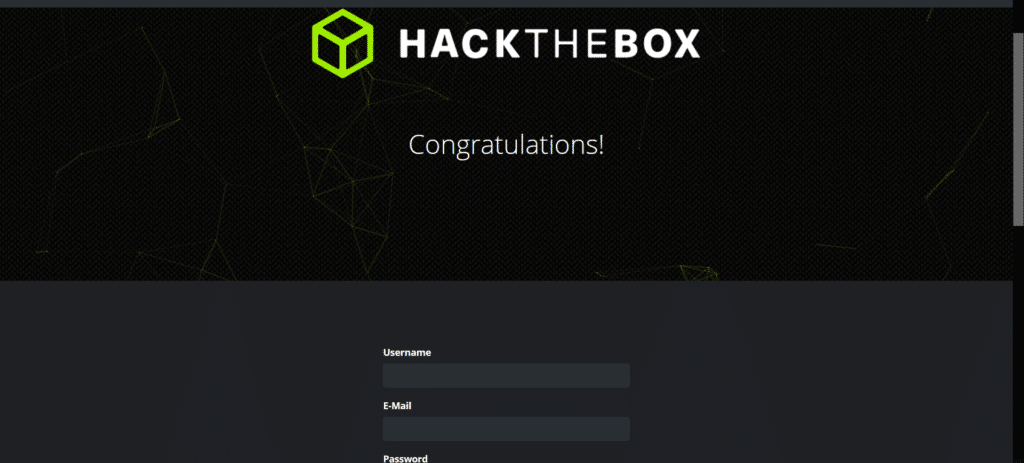 registration page of HTB