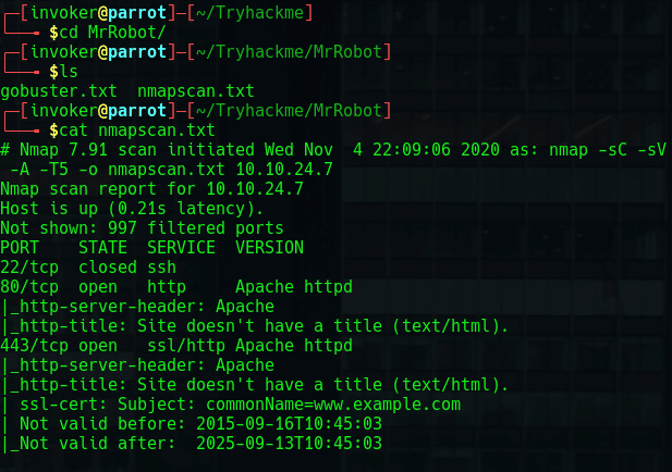 TryHackMe — Mr. Robot CTF Writeup 3 nmap scan
